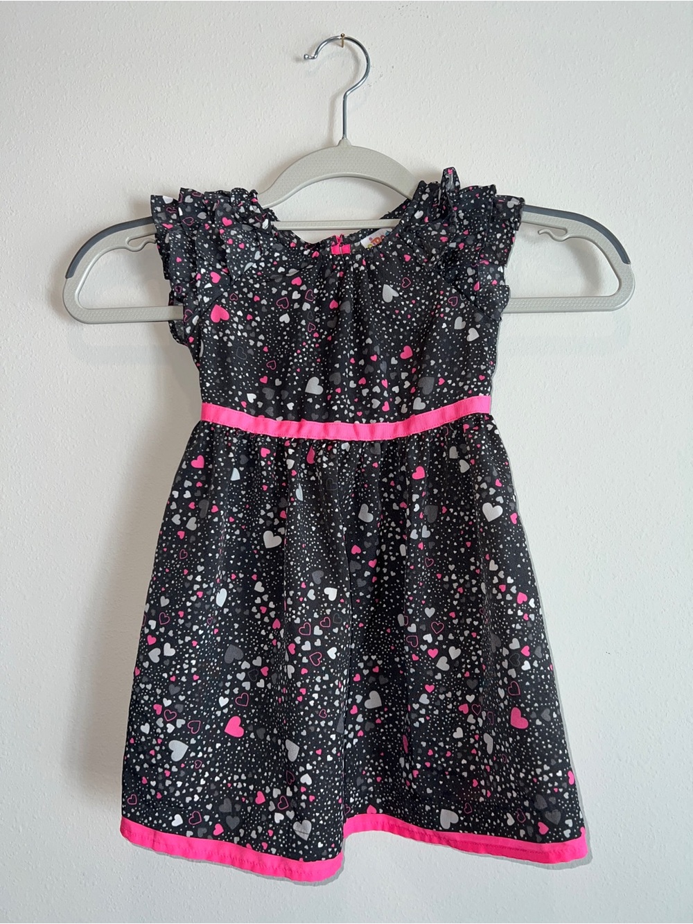 Circo Toddler Girls Gray & Bright Pink Heart Short Sleeve Dress Size 3T